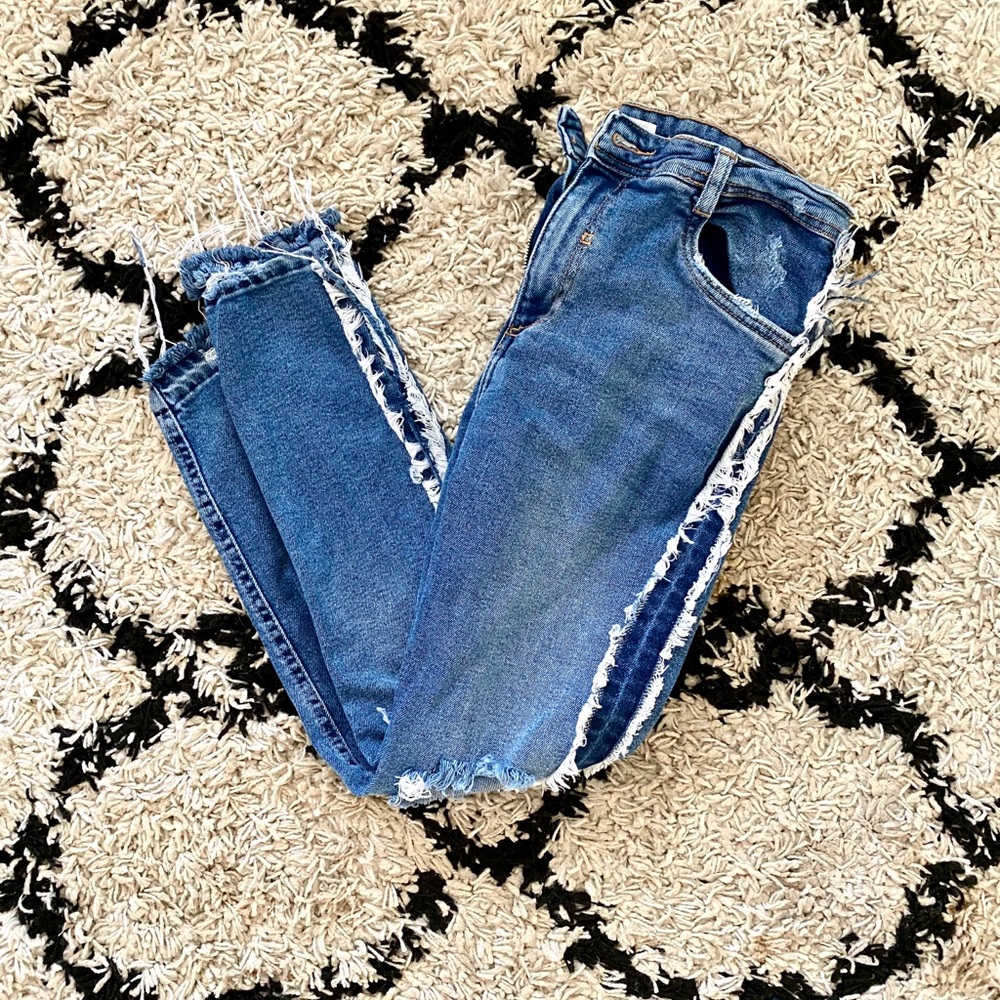 Zara Trafaluc Frayed Side Stripe Jeans Raw Hem